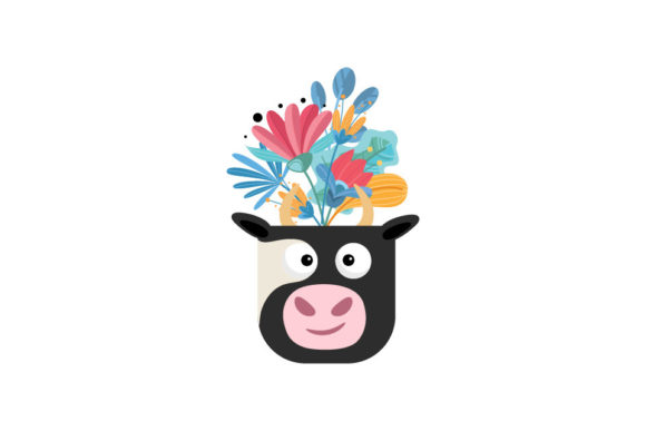 Animal Head Pot with Flower: A Charming Design Asset