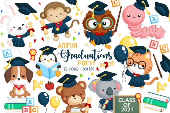 Animal Student and Graduation Clipart: 55 Assets for Celebration Designs