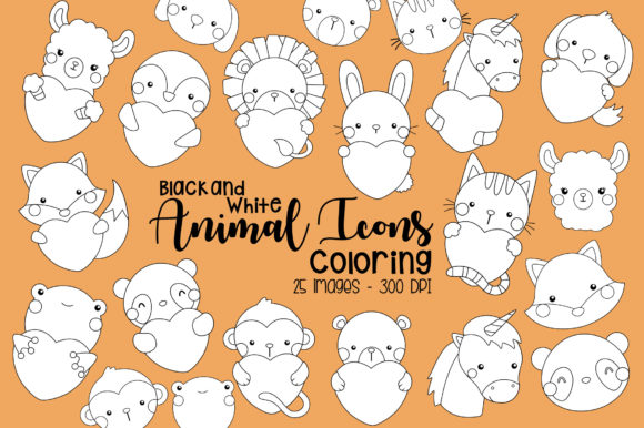 Black and White Coloring Animal Icons: A Versatile Clipart Set