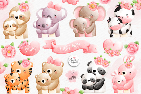 Celebrate Motherhood with Charming Animal Mom and Baby Clipart