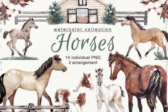 Charming Watercolor Horses Animal Clipart for Creatives
