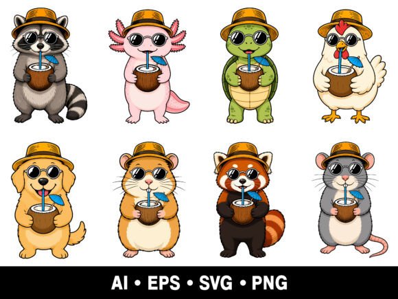 Cute Summer Animal SVG PNG Bundle for Creative Projects