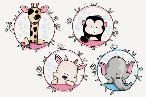 Happy Animal with Beauty Wreath Flower 2: A Versatile Design Asset