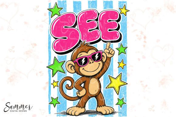Monkey See Retro Funny Animal Pun Sublimation Design