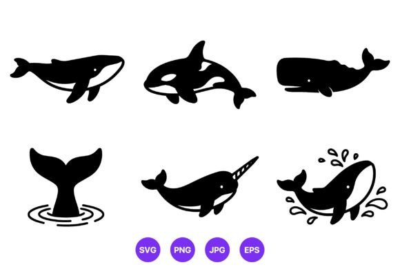 Whale and Narwhal Marine Animal: Silhouettes for Modern Branding